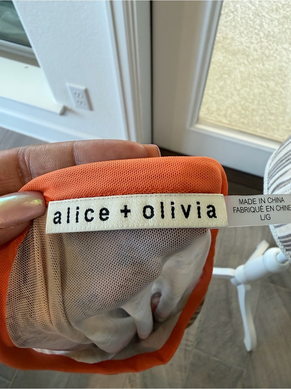 Alice + Olivia Sheer Long Sleeve Print Top with Orange Trim - Picture 4 of 4